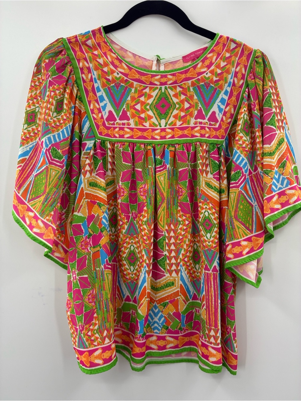 Flying Tomato Colorful Geometric Print Flutter Sleeve size small